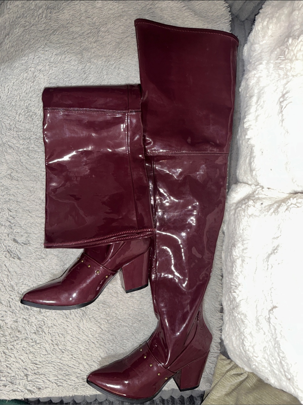 Burgundy Block Heel Boots - Stylish Women's Knee High